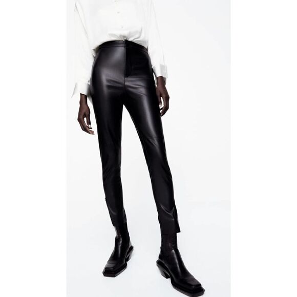 Zara Black Faux Leather Leggings SMALL NEW - Picture 7 of 8
